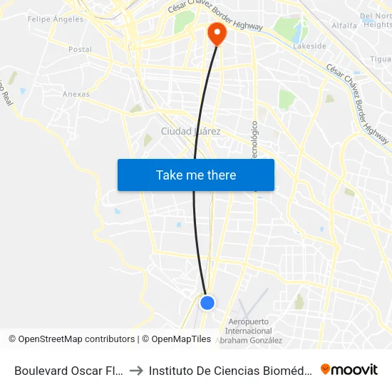 Boulevard Oscar Flores, 8547 to Instituto De Ciencias Biomédicas (Icb - Uacj) map