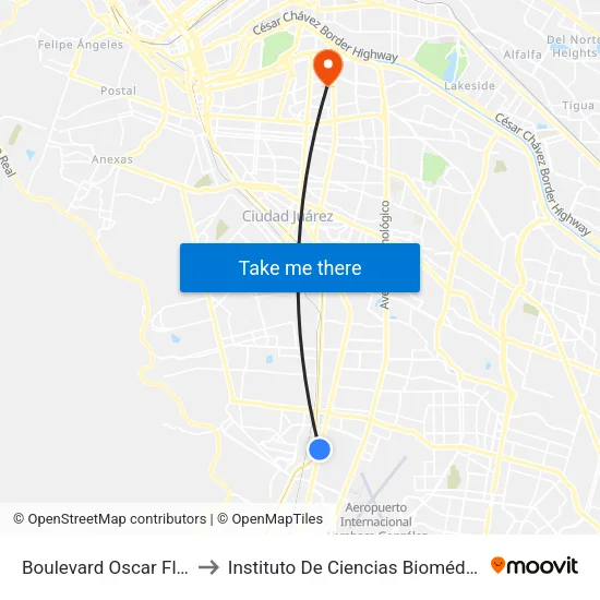 Boulevard Oscar Flores, 7921 to Instituto De Ciencias Biomédicas (Icb - Uacj) map