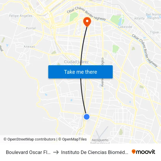 Boulevard Oscar Flores, 6745 to Instituto De Ciencias Biomédicas (Icb - Uacj) map