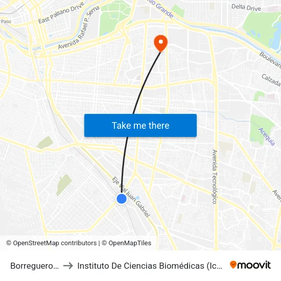 Borreguero, 18 to Instituto De Ciencias Biomédicas (Icb - Uacj) map