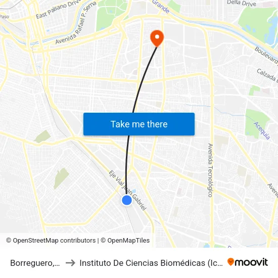 Borreguero, 941 to Instituto De Ciencias Biomédicas (Icb - Uacj) map