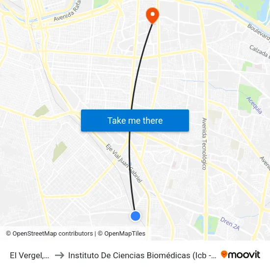 El Vergel, 96 to Instituto De Ciencias Biomédicas (Icb - Uacj) map