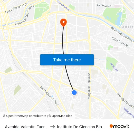 Avenida Valentín Fuentes Varela, 1840 to Instituto De Ciencias Biomédicas (Icb - Uacj) map
