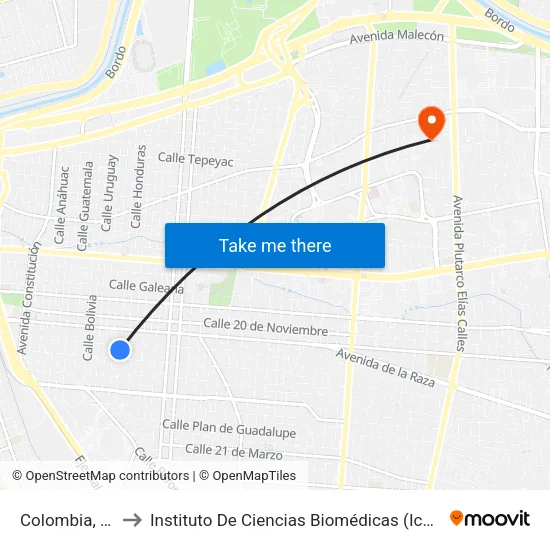 Colombia, 771 to Instituto De Ciencias Biomédicas (Icb - Uacj) map
