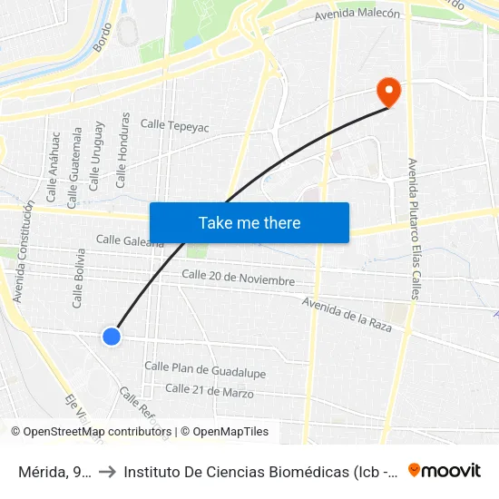 Mérida, 991 to Instituto De Ciencias Biomédicas (Icb - Uacj) map