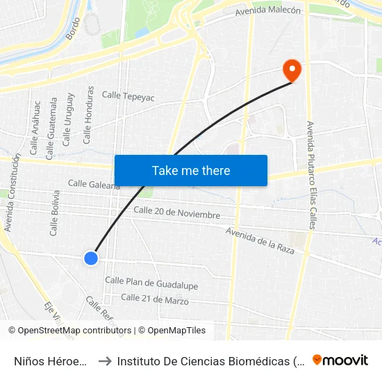 Niños Héroes, 810 to Instituto De Ciencias Biomédicas (Icb - Uacj) map