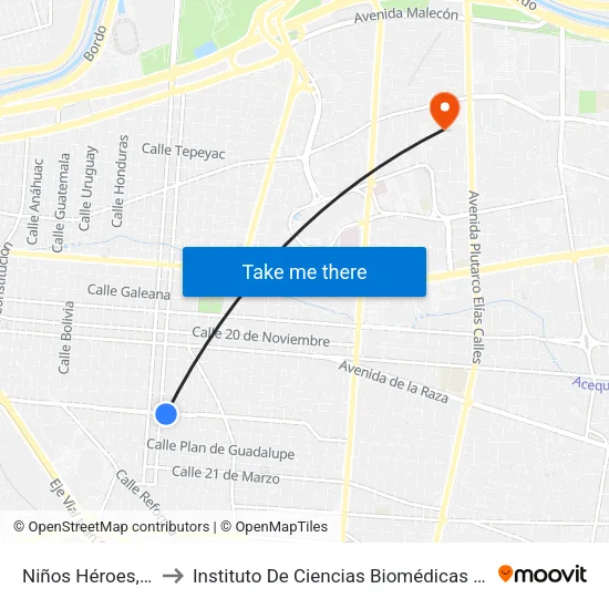 Niños Héroes, 2200 to Instituto De Ciencias Biomédicas (Icb - Uacj) map