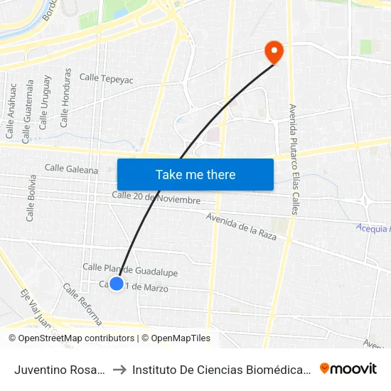Juventino Rosas, 1343 to Instituto De Ciencias Biomédicas (Icb - Uacj) map
