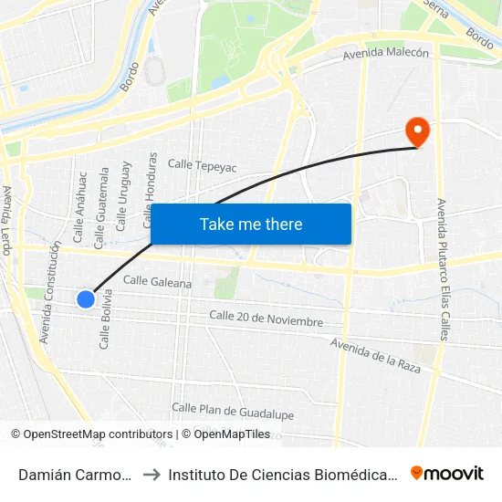 Damián Carmona, 456 to Instituto De Ciencias Biomédicas (Icb - Uacj) map
