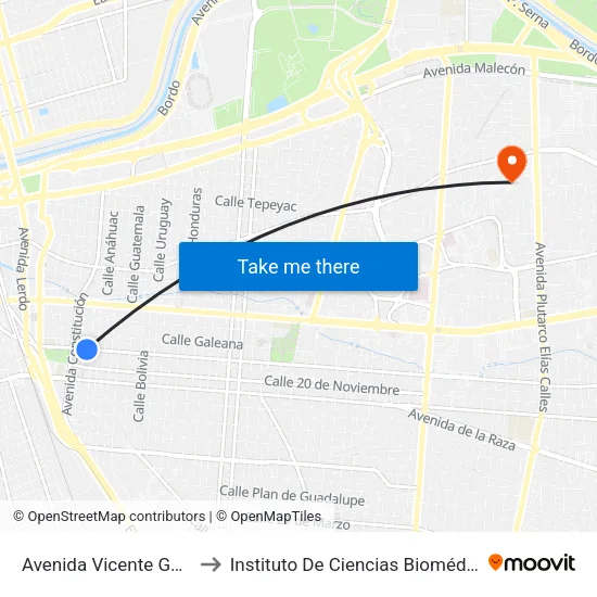 Avenida Vicente Guerrero, 770 to Instituto De Ciencias Biomédicas (Icb - Uacj) map