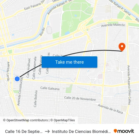 Calle 16 De Septiembre, 611 to Instituto De Ciencias Biomédicas (Icb - Uacj) map
