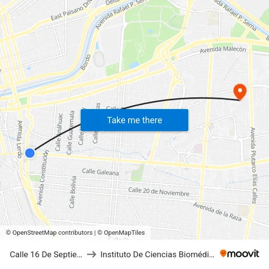 Calle 16 De Septiembre, 467 to Instituto De Ciencias Biomédicas (Icb - Uacj) map