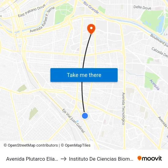 Avenida Plutarco Elías Calles, 2590 to Instituto De Ciencias Biomédicas (Icb - Uacj) map