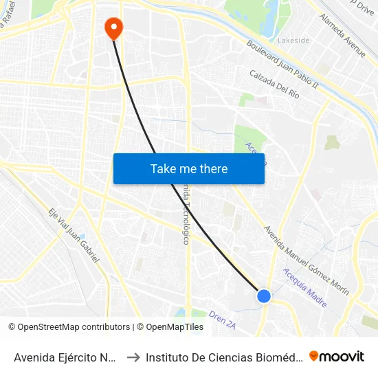 Avenida Ejército Nacional, 126 to Instituto De Ciencias Biomédicas (Icb - Uacj) map