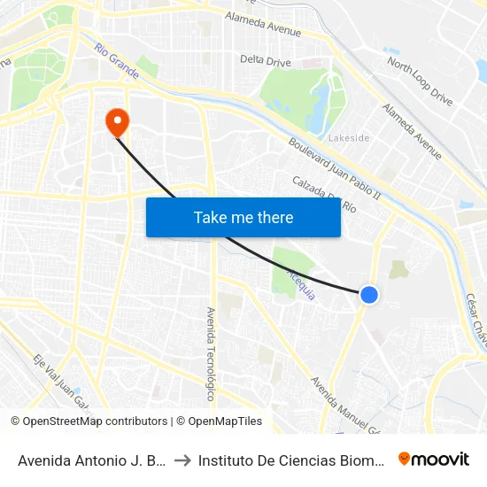 Avenida Antonio J. Bermúdez, 948 to Instituto De Ciencias Biomédicas (Icb - Uacj) map
