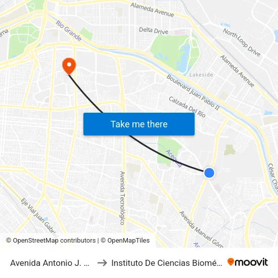 Avenida Antonio J. Bermúdez, 63 to Instituto De Ciencias Biomédicas (Icb - Uacj) map
