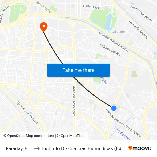 Faraday, 8750 to Instituto De Ciencias Biomédicas (Icb - Uacj) map