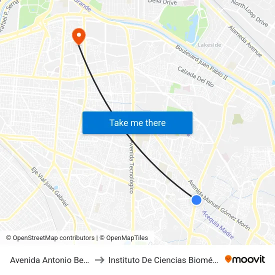Avenida Antonio Bermúdez, 340 to Instituto De Ciencias Biomédicas (Icb - Uacj) map
