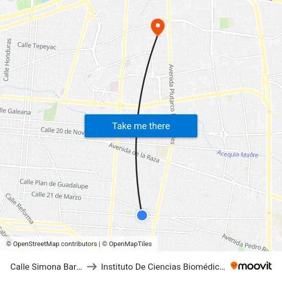 Calle Simona Barba, 4678 to Instituto De Ciencias Biomédicas (Icb - Uacj) map