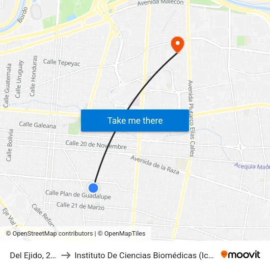 Del Ejido, 2951 to Instituto De Ciencias Biomédicas (Icb - Uacj) map