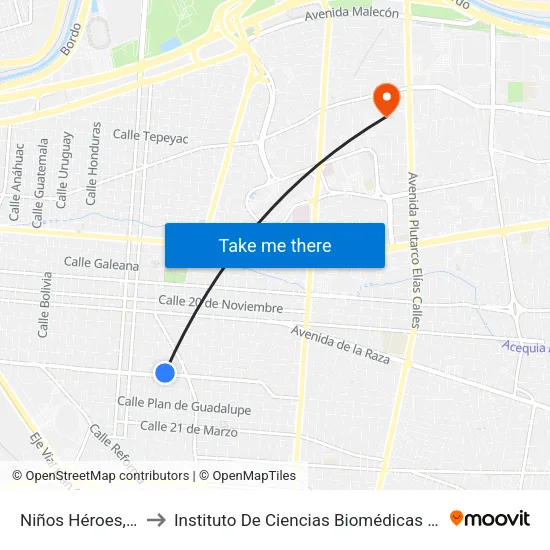Niños Héroes, 1517 to Instituto De Ciencias Biomédicas (Icb - Uacj) map