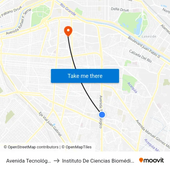 Avenida Tecnológico, 2153 to Instituto De Ciencias Biomédicas (Icb - Uacj) map