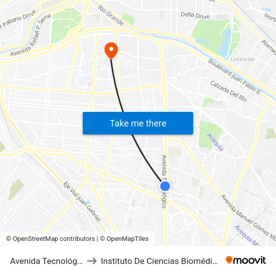 Avenida Tecnológico, 2153 to Instituto De Ciencias Biomédicas (Icb - Uacj) map