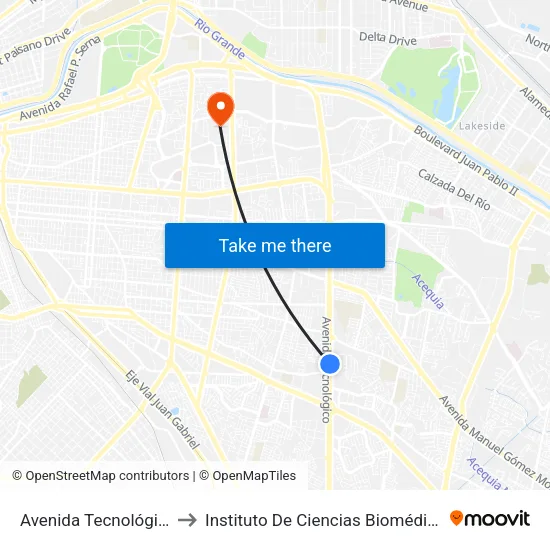 Avenida Tecnológico, 12738 to Instituto De Ciencias Biomédicas (Icb - Uacj) map