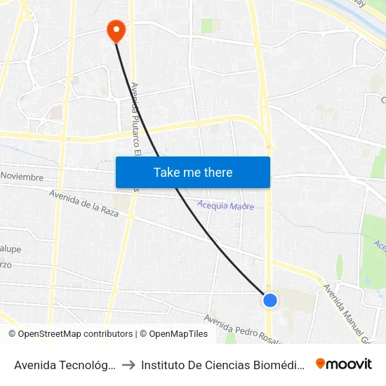 Avenida Tecnológico, 1274 to Instituto De Ciencias Biomédicas (Icb - Uacj) map