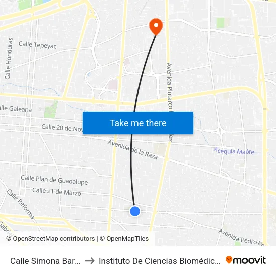Calle Simona Barba, 4622 to Instituto De Ciencias Biomédicas (Icb - Uacj) map
