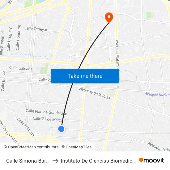 Calle Simona Barba, 1452 to Instituto De Ciencias Biomédicas (Icb - Uacj) map