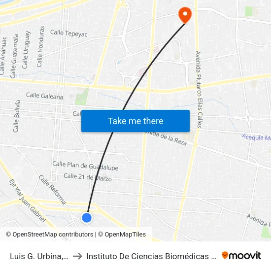 Luis G. Urbina, 2820 to Instituto De Ciencias Biomédicas (Icb - Uacj) map
