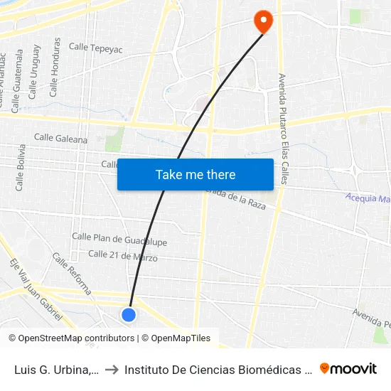 Luis G. Urbina, 2868 to Instituto De Ciencias Biomédicas (Icb - Uacj) map