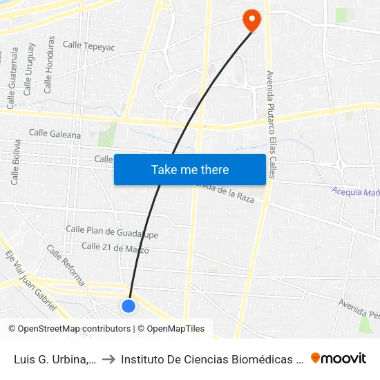 Luis G. Urbina, 2956 to Instituto De Ciencias Biomédicas (Icb - Uacj) map