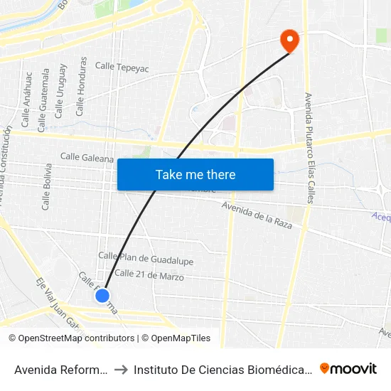 Avenida Reforma, 2215 to Instituto De Ciencias Biomédicas (Icb - Uacj) map