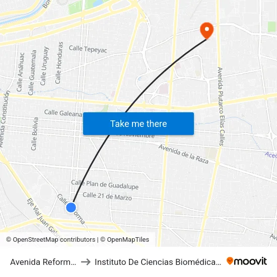 Avenida Reforma, 2179 to Instituto De Ciencias Biomédicas (Icb - Uacj) map