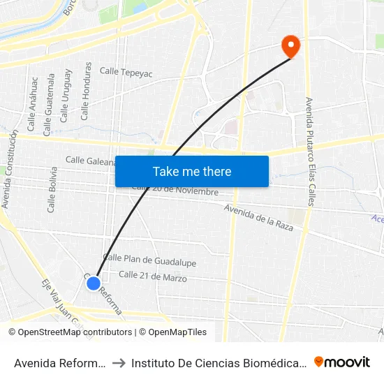 Avenida Reforma, 2045 to Instituto De Ciencias Biomédicas (Icb - Uacj) map