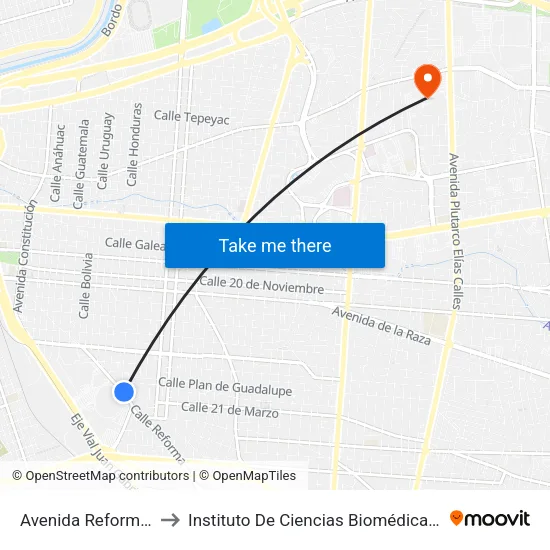 Avenida Reforma, 1854 to Instituto De Ciencias Biomédicas (Icb - Uacj) map