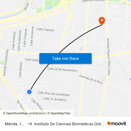 Mérida, 1173 to Instituto De Ciencias Biomédicas (Icb - Uacj) map