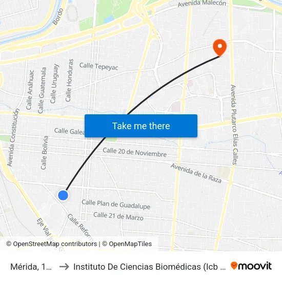 Mérida, 1115 to Instituto De Ciencias Biomédicas (Icb - Uacj) map