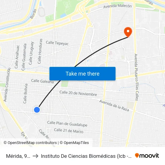 Mérida, 957 to Instituto De Ciencias Biomédicas (Icb - Uacj) map