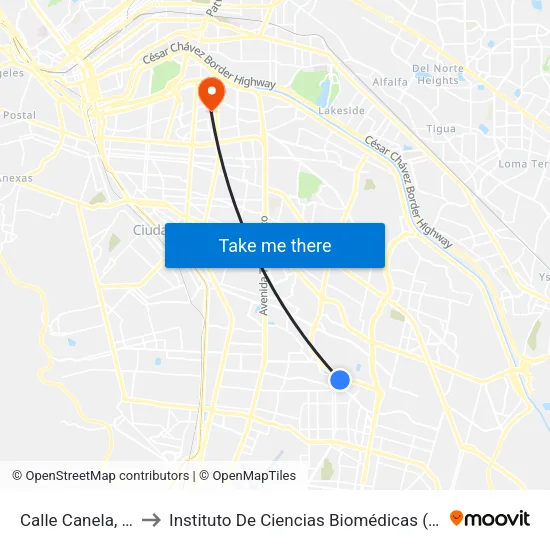 Calle Canela, 5500 to Instituto De Ciencias Biomédicas (Icb - Uacj) map
