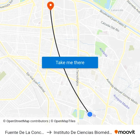 Fuente De La Concordia, 7521 to Instituto De Ciencias Biomédicas (Icb - Uacj) map