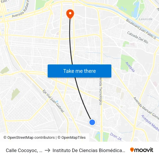Calle Cocoyoc, 66022 to Instituto De Ciencias Biomédicas (Icb - Uacj) map