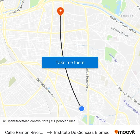 Calle Ramón Rivera Lara, 6621 to Instituto De Ciencias Biomédicas (Icb - Uacj) map