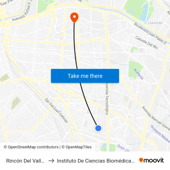 Rincón Del Valle, 6515 to Instituto De Ciencias Biomédicas (Icb - Uacj) map