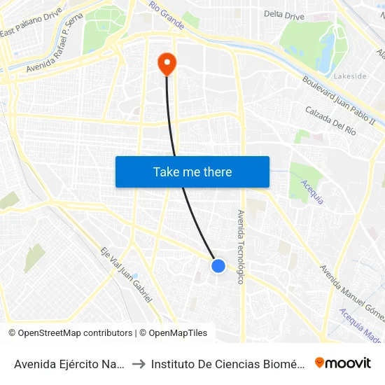 Avenida Ejército Nacional, 6220 to Instituto De Ciencias Biomédicas (Icb - Uacj) map