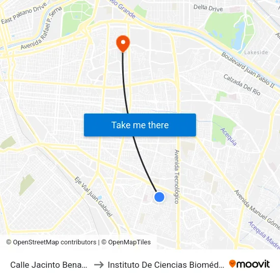 Calle Jacinto Benavente, 2537 to Instituto De Ciencias Biomédicas (Icb - Uacj) map