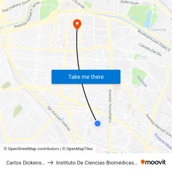 Carlos Dickens, 2608 to Instituto De Ciencias Biomédicas (Icb - Uacj) map