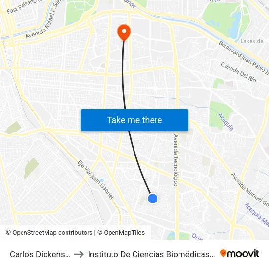 Carlos Dickens, 2828 to Instituto De Ciencias Biomédicas (Icb - Uacj) map
